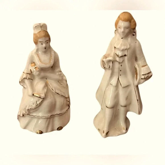 Victorian Man and Woman Salt & Pepper Shakers Ivory and Gold Made in Japan - Picture 1 of 8